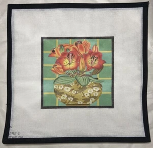 Melissa Shirley Designs Handpainted Needlepoint Canvas ‘Tiger Lily Flower Pot’ - Picture 1 of 3