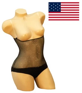 US STOCK! -MIDRIFF COVER BLACK SILVER GLITTER GENUINE BELLY STOCKINGS™ UNDERBUST - Picture 1 of 2