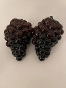 Murano Style Glass Purple Grapes Cluster Green Stem/Leaf Art Glass - Picture 1 of 8