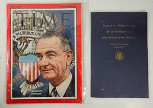 LBJ Lyndon B. Johnson 1963 Time Magazine & 1964 State Of The Union Message - Bild 1 von 6