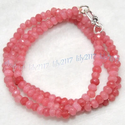Collar de cuentas redondeadas gemas facetadas de rodocrosita rosa natural de 2x4 mm broche de plata Foto 1 de 4