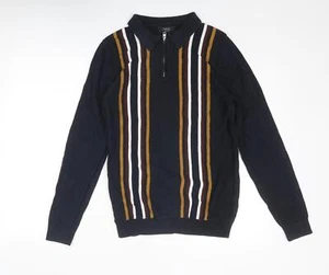 NEXT Mens Blue Collared Striped Cotton Blend Jumper Size S Long Sleeve - Picture 1 of 10