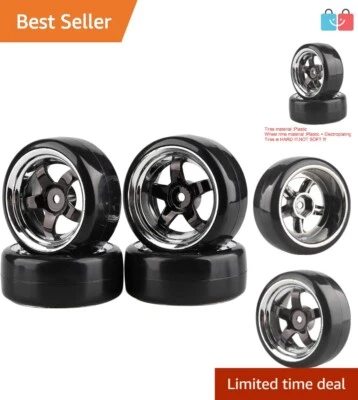 Plating 5-Spoke Black Wheel Rims with Hard Plastic Tires for 1/10 RC Drift Cars - Image 1 of 4