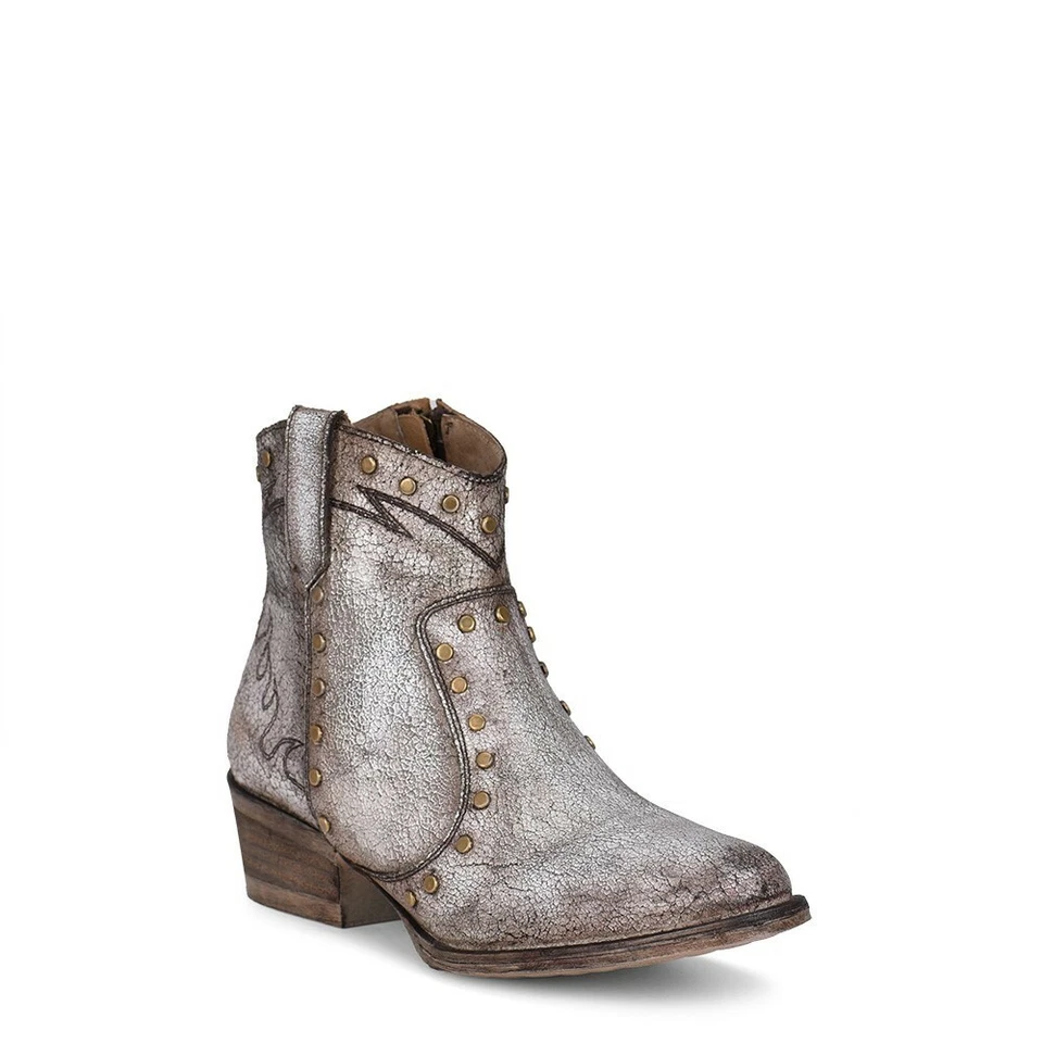 Circle G by Corral Ladies Studs with Grey Embroidery Booties Q5155 - Image 1 of 1