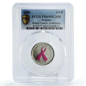 Panama 1/4 balboa Breast Cancer Awareness Health PR69 PCGS CuNi coin 2008 - Picture 1 of 2
