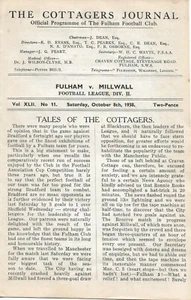 FULHAM v MILLWALL ~ 8 OCTOBER 1938 ~ EX BINDER PROGRAMME WITH COVERS MISSING - Picture 1 of 2