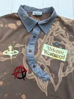 VIVIENNE WESTWOOD Drunken Polo SHIRT Size XS CUSTOMISED Mirror Print - STUNNING - Image 1 of 4