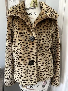 Giacca donna media vintage caffetteria pelliccia sintetica stampa animalier bottoni collo alto - Foto 1 di 19