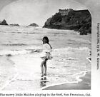 C1885 San Francisco Cliff House With Young Girl Posing On Ocean Beachnegative