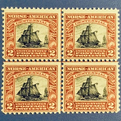 US Sc# 620 Norse American Sloop CENTER LINES BLOCK 4 Stamp Mint Never Hinged MNH Foto 1 de 4