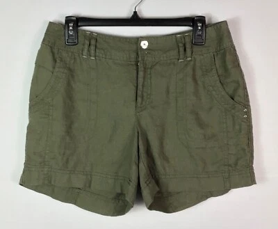 Pantalones Cortos INC International Concepts Para Mujer Talla 4 Verde Oliva Lino Bolsillos con Cremallera Foto 1 de 4