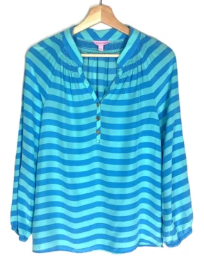 Blusa de seda Lilly Pulitzer para mujer talla XS verde seda blusa a rayas Elsa Foto 1 de 4