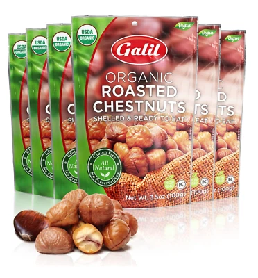 Castañas tostadas orgánicas | Sin cáscara | Snack listo para comer | Sin gluten, todo Natu Foto 1 de 4