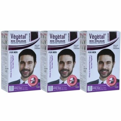 Vegetal Bio Haarfarbe, Dunkelbraun für Herren 25gm Jedem Pack 3 - Bild 1 von 4