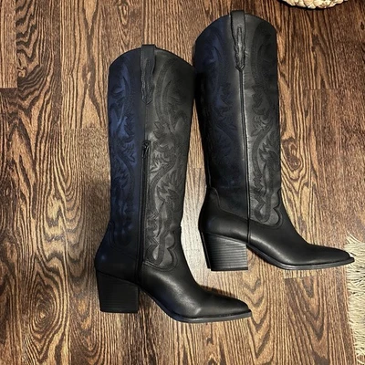 Usado en Excelente Condición Crown Vintage Sila Western Botas Altas Negras 9.5 Hasta la Rodilla Botas de Vaquero Foto 1 de 4