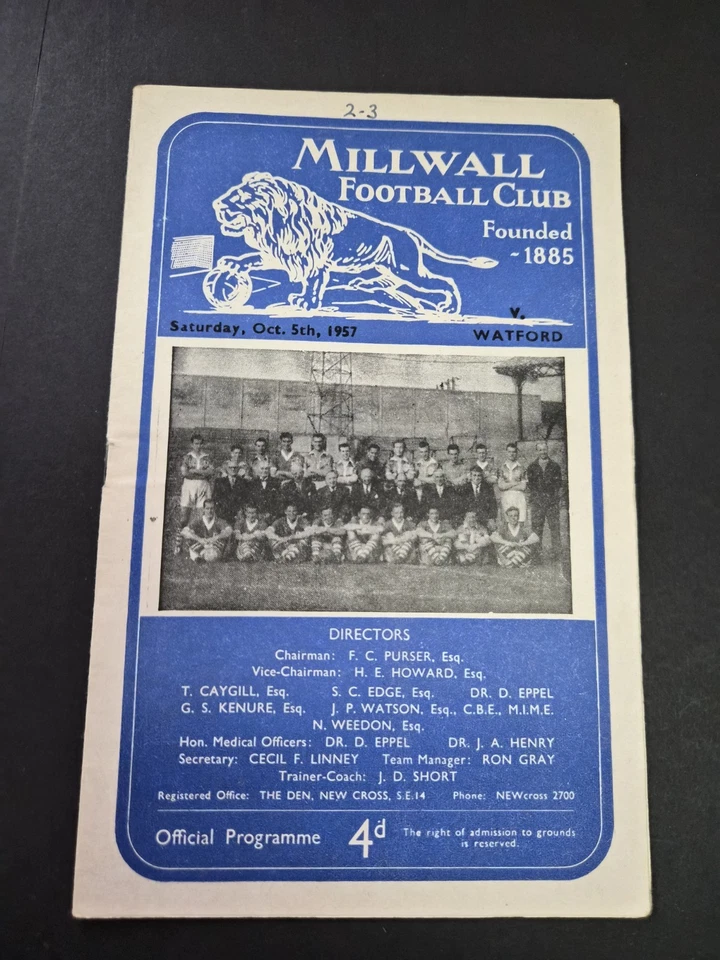 Millwall v Watford ~ Football League Div 3 (South) 1957/58 (SBiSR)~F/P - Image 1 of 3