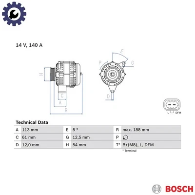ALTERNATOR 0 986 080 380 FOR VAUXHALL ZAFIRA/Mk/II VECTRA SIGNUM SAAB 9-3 1.9L - Image 1 of 4
