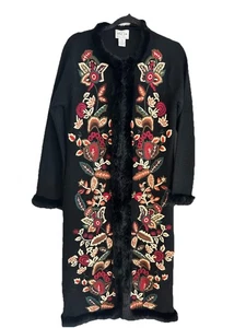 RARE Vintage Oscar De La Renta Floral Embroidered Wool & Fur  Cardigan Jacket Sm - Picture 1 of 4