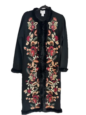 Chaqueta Cárdigan RARA De Colección Oscar De La Renta Floral Bordada Lana y Piel Pequeña Foto 1 de 4