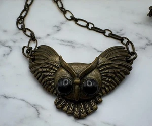 Bronze Owl Pendant Necklace in Flight Retro Rustic Goth Fashion Jewelry - Picture 1 of 8