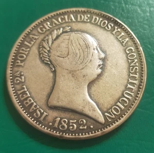 España Isabel II - 20 Reales 1852 Baño de Plata - Imagen 1 de 3