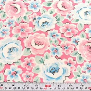 Vintage Blumen auf rosa Markenlos Baumwollmischgewebe FAT EIGHTH 9" x 22" - Bild 1 von 2