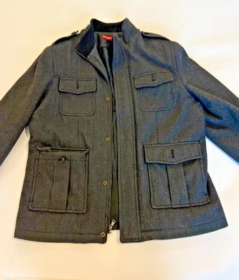 Mens Large Merona Heavy Wool Blend Peacoat Charcoal Zip  - Image 1 of 4