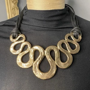 Chunky Snake Waves Gold Tone Necklace Landry - Picture 1 of 4