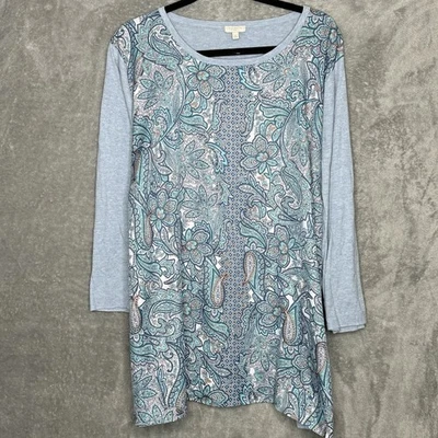 Camiseta Top Talbots 3X Azul Cachemira Manga 3/4 Cuello Redondo Algodón Tejido Túnica Para Mujer Foto 1 de 4