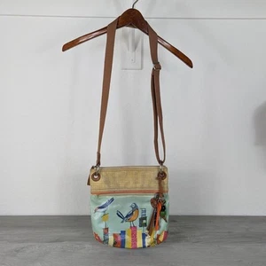 Rare FOSSIL Key-Per Coated Canvas City Birds Artwork Bag Cross Body Boho Purse - Picture 1 of 9
