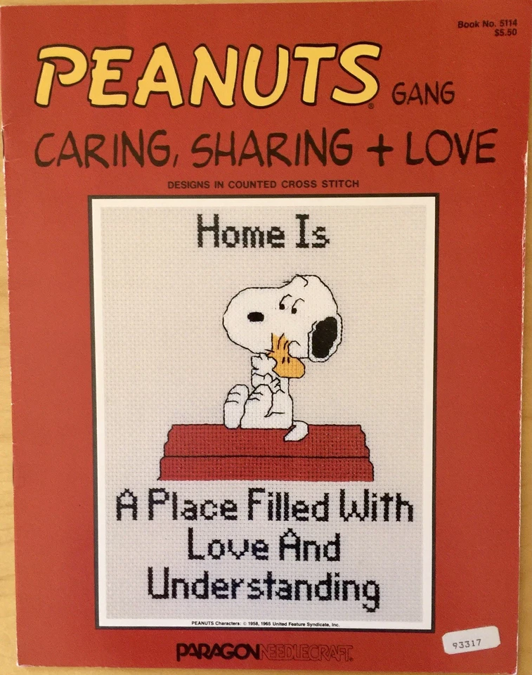 Peanuts Gang Caring Sharing & Love Cross Stitch Pattern Booklet Snoopy Woodstock - Image 1 of 4