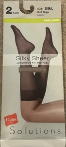 Nuevo en caja Hanes 2 pares de sedosos transparentes hasta la rodilla beige pulido talla S/M/L - Imagen 1 de 2