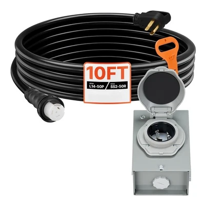 Uimoso 50 Amp Generator Cord & Power Inlet Box, 10FT NEMA 14-50P to SS2-50R STW - Image 1 of 4