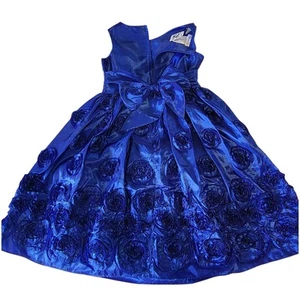 Bonnie Jean Blue Satin Raised Floral Party Pageant Formal Dress Size 10 Youth - Picture 1 of 12