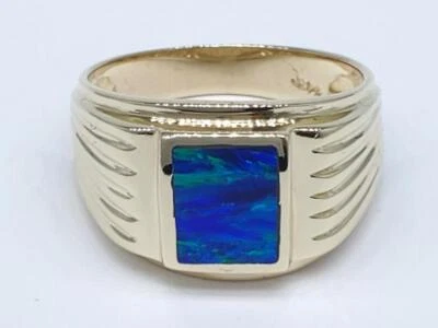 Anillo Piedra Ópalo Verde Azul Simulado Oro Amarillo Sólido 14K Talla 9.75 (AP1137989) Foto 1 de 4