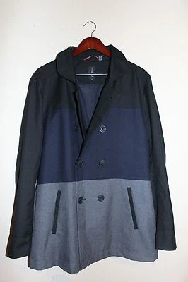 HOWE Rolls Royce Double Breasted Trench Jacket Color Block Black Navy Gray L NEW - Image 1 of 4