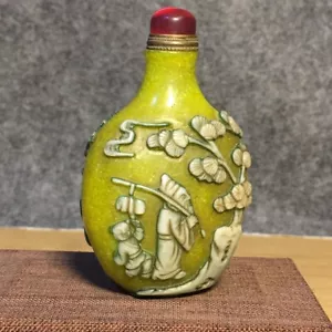 Collection Chinese Yellow Glazed Nicely Carved Figure-story Statue Snuff Bottle - Picture 1 of 9