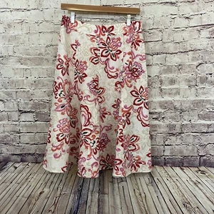 JM Collection Skirt Womens Size 8 Beige Red Floral Print 100% Linen A Line - Picture 1 of 9