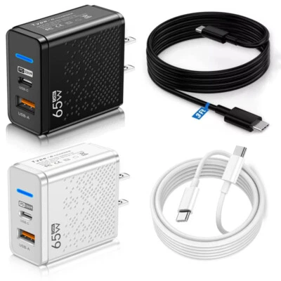 65W GaN USB C Fast Wall Charger Block Type C Cable For Samsung S24 S23 S22 Ultra - Image 1 of 4