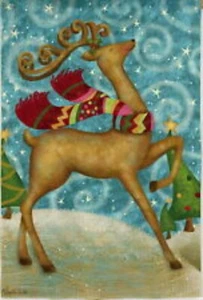 EVERGREEN WHIMSICAL REINDEER MINI GARDEN FLAG with FREE SHIPPING - Bild 1 von 1