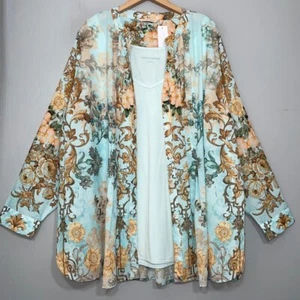 Set canotta camicia floreale blu Soft Surroundings taglie forti 3X Cottagecore Boho - Foto 1 di 13
