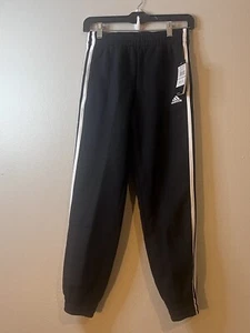 Adidas Boys Athletic Joggers Size 10 Black with 3 White Stripes New/Tagsi - Picture 1 of 11