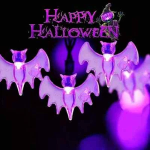 New 1pc Purple Bat String Lights - Halloween Lights for Outdoor and Indoor - Picture 1 of 3