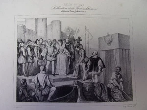 Lithographie XIXe " Embarquement d’Elizabeth d'Angleterre " 32x24 1840 - Picture 1 of 2