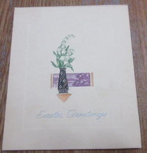 Vintage Unused EASTER Card ART NOUVEAU VASE with LILY OF THE VALLEY Embossed - Picture 1 of 6