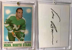Tarjeta de corte de papel vintage Leo Boivin North Stars + autógrafo - Imagen 1 de 1