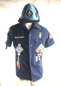 Cub Scout Uniform Shirt Size 10 With Badges And Hat  A10 - Picture 1 of 5