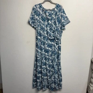 Soft Surroundings Joanna Faux Wrap Dress Womens 2x Abstract Maxi Surplice Neck - Picture 1 of 10