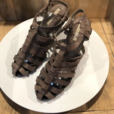 "Sandalias de cuero Banana Republic para mujer 8,5 M con tiras marrón ��3,5"" tacón apilado" Foto 1 de 4