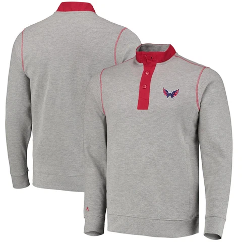 Washington Capitals Sweater Men's 2XL Henley Pullover Red Gray Heathered New Cover
